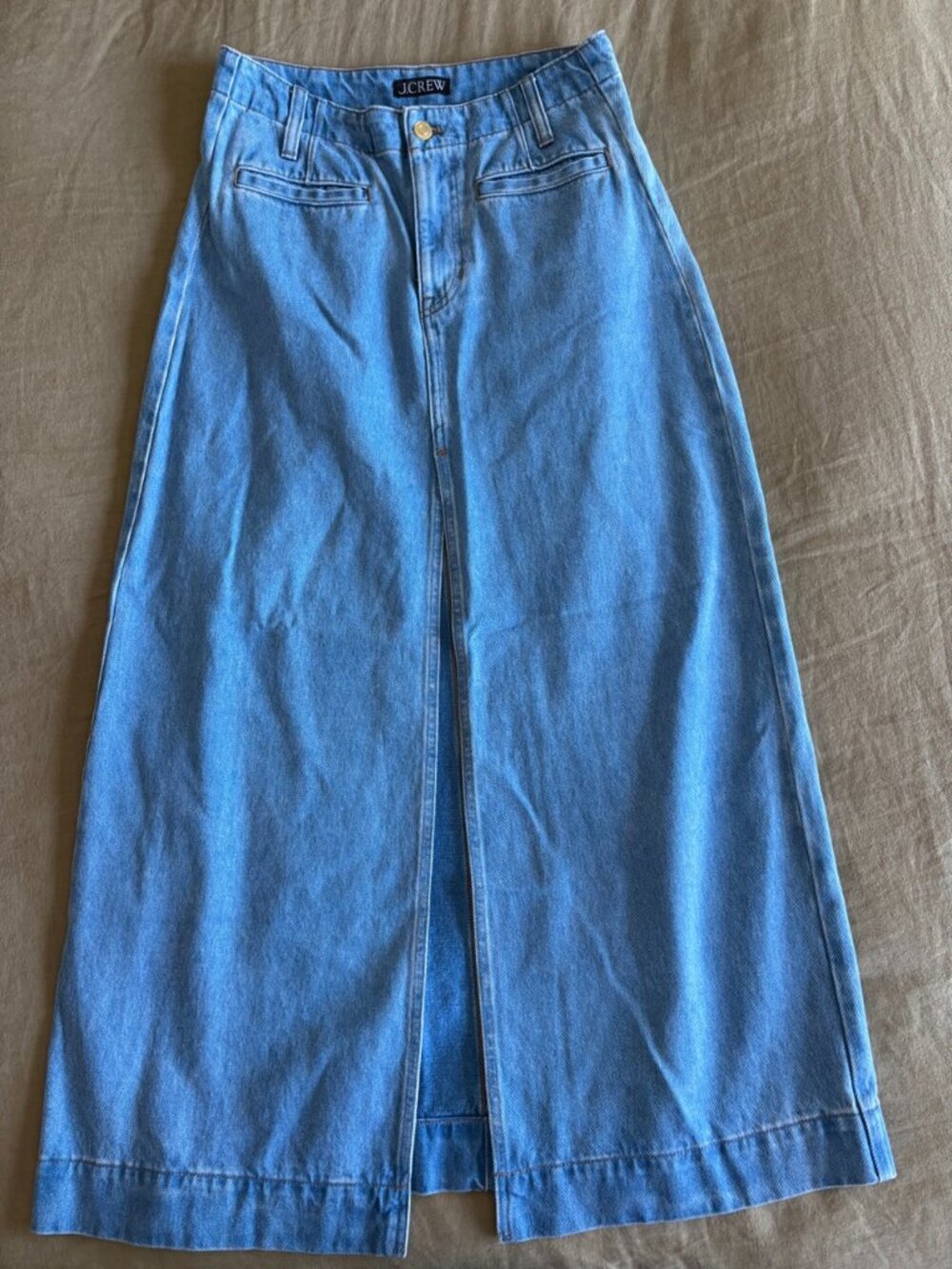J. Crew Medium Indigo Denim Maxi Skirt with Front Slit Size 27